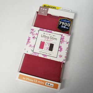 iPhone13 mini 手帳型ケース ディープピンク フラワー 1188