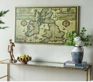 モダンアンティーク調　イギリス　アイルランドの世界地図　ウォールアート3枚セット　天使の絵画
