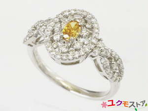 【送料無料】天然 オレンジ ダイヤモンド 0.216ct ダイヤモンド 0.66ct Pt900 リング 12号 ソーティング付 プラチナ オーバル デザイン