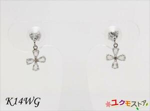 【送料無料】K14WG ホワイトゴールド スウィング スタッド ピアス フラワー モチーフ 花 アクセサリー レディース 14金