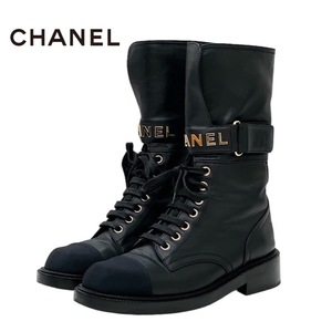 Chanel Chanel Boots Short Boots Logo -Кожаный кожаный