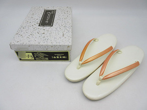 *sz1122 unused goods gold wasi seal zori white & orange total length approximately 23.5cm gold . head office enamel white elephant li kimono small articles Japanese clothes . put on *