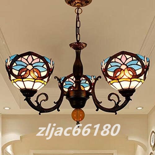 Lámpara de vidrieras, lámpara colgante retro hecha a mano, estilo Tiffany, elegante, 3 luces, lámpara colgante de techo, iluminación del techo, colgante de luz, estilo occidental