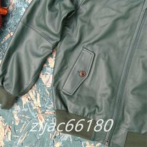 G9レザージャケット 上品　本革 牛革　ライダースジャケット 　ジャケット 　革ジャン Ｍ～4XL グリーン_画像8