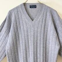 希少《 Cashmere100% / Mint Condition 》美品【 BURBERRYS ブルー グレー メランジ カシミア Vネック セーター L スコットランド製 】_画像1