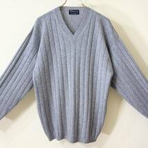 希少《 Cashmere100% / Mint Condition 》美品【 BURBERRYS ブルー グレー メランジ カシミア Vネック セーター L スコットランド製 】_画像10