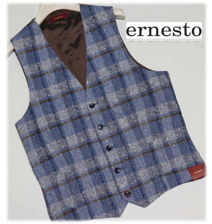 新品タグ付き【ernesto エルネスト】伊製 麻シングルブレスト チェック