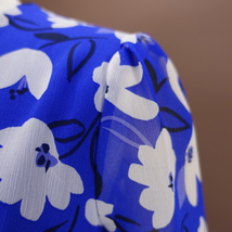 新品 DKNY 4/9号 ダナキャラン 青 白 花柄 シフォン ワンピース パーティドレス 半袖 結婚式 二次会 披露宴 フォーマル オフィス 華45Q0201_画像5
