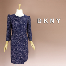 新品 DKNY 16/21号 ダナキャラン 紺 ピンク ワンピース パーティドレス 長袖 大きいサイズ 結婚式 二次会 披露宴 フォーマル 葵50Q1104_画像1