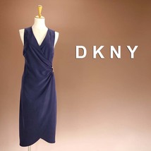 新品 DKNY 8/13号 ダナキャラン 紺 カシュクール風 ワンピース パーティドレス 結婚式 二次会 披露宴 発表会 演奏会 お呼ばれ 輝49Q1303_画像1