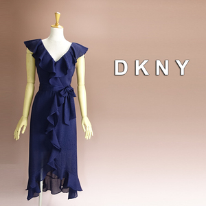 新品 DKNY 4/9号 ダナキャラン 紺 ワンピース パーティドレス 結婚式 二次会 披露宴 フォーマル お呼ばれ 発表会 演奏会 華46Q1901