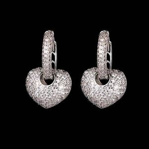 Новые 2 -пути AAA CZ Diamond Heart Pierce White Gold Diamond Serrings Высококачественные великолепные подажи