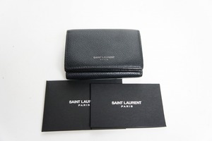 正規 SAINT LAURENT サンローラン コンパクト ウォレット 財布 コインケース 三つ折り 459784 041 イタリア製 本物 黒924M