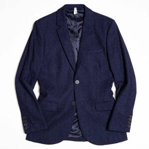  beautiful goods S corresponding size / high class imported car!*Jack Wills[ autumn winter wool 100% light tweed ] cloth 2B tailored jacket men's navy 34 S M