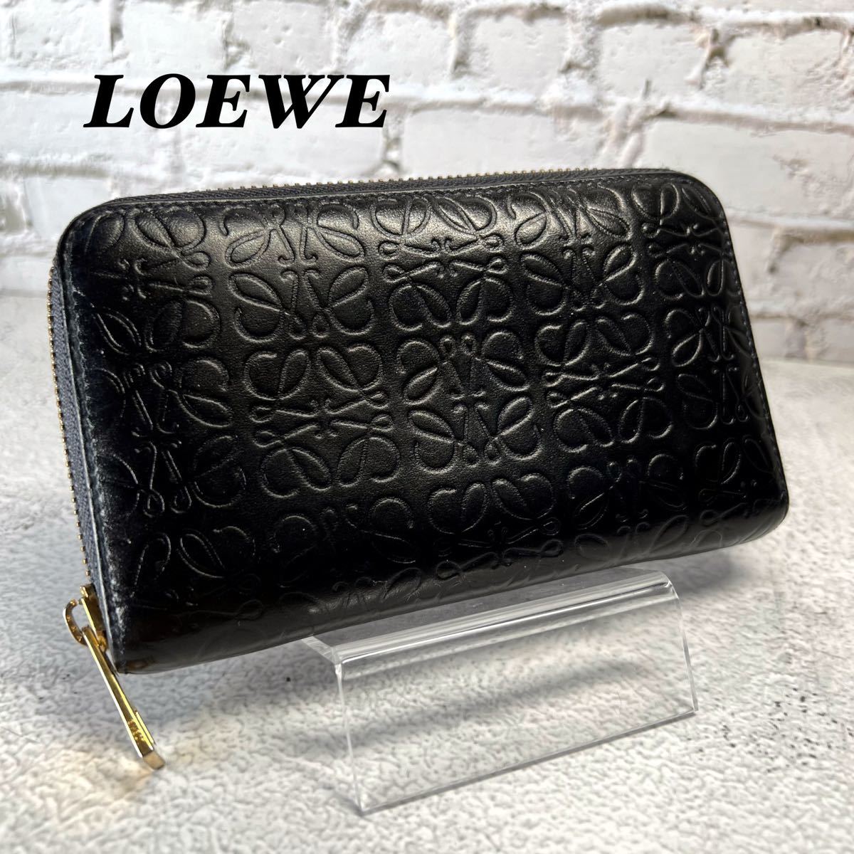 ロエベ LOEWE リピート アナグラム 折り財布 ブラック 黒 ピンク