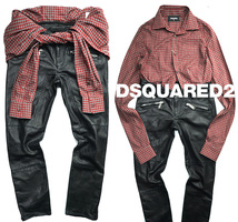 新品21万【DSQUARED2 ディースクエアード】17SS/伊製/クロップドシルエット/脱着シャツ付バイカーレザーパンツ38/76-78cm相当/Ｄ_画像1