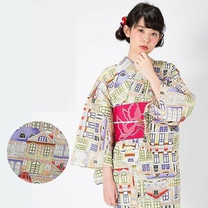 【大人ゆかた】高級変わり織◆モダンパステルのお家柄のレトロ浴衣◆新品未使用呉服店購入　雨傘　高級ライン