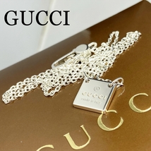 新品仕上 グッチ GUCCI ロゴ プレート スクエア ネックレス シルバー 925 レディース_画像1