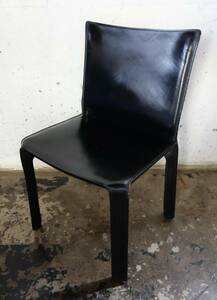 レトロモダンファニチャー　当時物＊Cassina　カッシーナ＊CAB キャブ アームレスチェア＊BLACK 黒厚革＊Mario Bellini マリオ・ベリーニ 