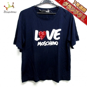 ラブモスキーノ LOVE MOSCHINO 半袖Tシャツ サイズ36 S - ネイビー×アイボリー×レッド レディース クルーネック/ハート/スパンコール