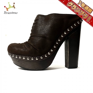 Miu Miu Miumiu Sandals 36 кожаные темно -коричневые дамы сабо/шпильки обувь