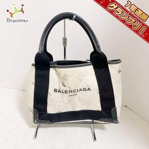 バレンシアガ BALENCIAGA トートバッグ 390346 ネイビーカバXS キャンバス×レザー アイボリー×黒 マーブル柄 バッグ