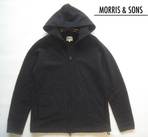 美品日本製!!モーリス＆サンズ MORRIS&SONS*圧縮ウールニットダブルジップパーカ・ジャケット 2 実寸M 濃紺 ダークネイビー