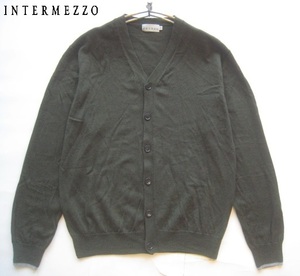 美品!!インターメッツォ INTERMEZZO*薄手ウールニットカーディガン LL カーキ D'URBAN ダーバン 大きいサイズ XL