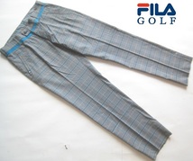 美品!!フィラ ゴルフ FILA GOLF*ロゴタグ付き チェック柄ストレッチポリレーヨンスラックス・パンツ W79 実寸M グレー系_画像1