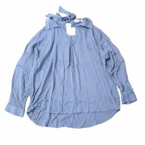 新品 sunflower サンフラワー 首リボン 長袖 シャツ ブラウス LL XL 13号 大きいサイズ 青 ブルー