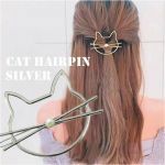 010 レディース シルバーカラー ヘアクリップ 髪飾り かわいい ねこのへアクセ 猫 ヘアピン ねこ ヘアアクセサリー パール