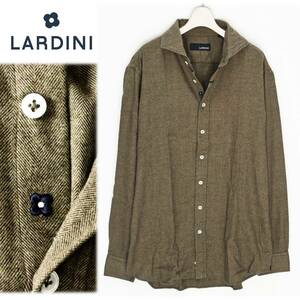 《LARDINI ラルディーニ》新品 定価30,800円 イタリア製 起毛 ブートニエール刺 ホリゾンタルカラー フランネルシャツ 41(XL) A8639