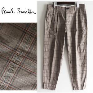 《PS Paul Smith ポールスミス》新品訳有 2タック チェック ストレッチワイドシルエットパンツ L(W86) A8660