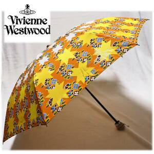 《Vivienne Westwood ヴィヴィアンウエストウッド》新品 花・スター柄 折りたたみ傘 雨傘 木製ハンドル 安全ロクロ A8681
