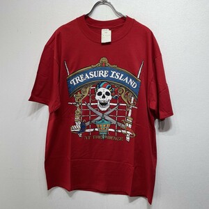 未使用　TREASURE ISLAND　Tシャツ　赤／レッド 　ラインストーン付き　メンズL　大きいサイズ　 灰/グレー　ビッグロゴ　K2890
