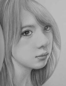 Art hand Auction Pencil drawing of a beautiful woman, genuine work Ena Tsuki no Madobe No. 10EL by Atelier809 Yuji Kurita This is an A4 size genuine work. *The frame is not included., artwork, painting, pencil drawing, charcoal drawing