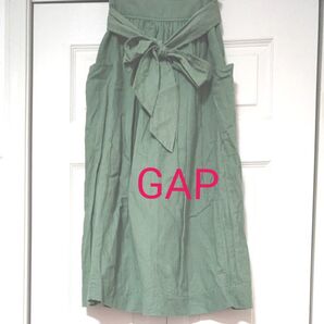 GAP　 ハイウエスト　ウエストリボンスカート　リボン付き　麻混 ナチュラル