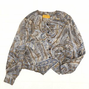 美品 MIMO MODA ミモモーダ シルク100% 総柄 ノーカラー シャツ 42(XL) 長袖 ブラウス LL 2L ゆったり 大きいサイズ レディース 女性用