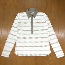 PUMA GOLF プーマ ロゴ刺繍 吸水速乾 ドライ ゴルフシャツ O カーキ系 オリーブ系 長袖 XL 2L LL ゆったり 大きいサイズ 国内正規品 婦人_画像1