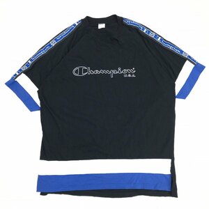 伊製 Champion チャンピオン ロゴプリント オーバーサイズ Tシャツ M 黒 ブラック 半袖 イタリア製 古着 国内正規品 メンズ 紳士