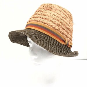 伊製 Bronte ブロンテ リボン装飾 ストローハット 57cm オレンジ系 イタリア製 麦わら帽子 ペーパーハット レディース 女性用