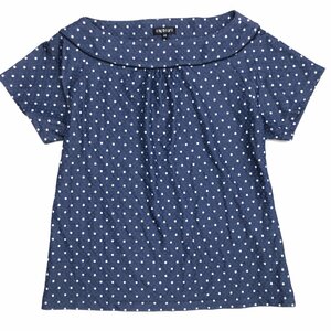 美品 INDIVI インディヴィ ドット柄 水玉 カットソー 48(4XL) 紺 ネイビー 日本製 ゆったり 大きいサイズ 5L XXXXL レディース 女性用 婦人