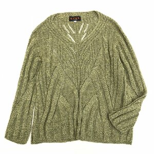 EVEX by KRIZIA クリツィア Ｖネック コットン ニット セーター 46(3XL) カーキ系 日本製 八分袖 4L ゆったり 大きいサイズ レディース