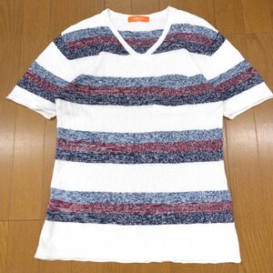 rhenium HIDEAWAYS ハイダウェイ ニコル 麻 リネン混 Vネック コットン ニット Tシャツ 46(M) マルチカラー 半袖 国内正規品 メンズ 紳士