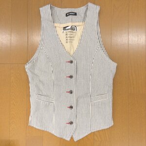 BEAMS BOY ビームス ストライプ デニム ベスト M相当 オフホワイト×インディゴ ジレ ノースリーブ ジャケット 国内正規品 レディース