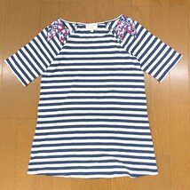 LAURA ASHLEY ローラアシュレイ パッチワークデザイン ボーダー カットソー 2(M) 白×濃紺 ホワイト ネイビー 日本製 半袖 Tシャツ_画像1