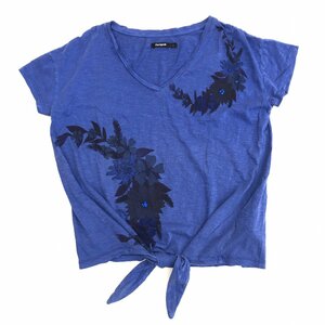 Desigual デシグアル ビジュー装飾 Ｖネック カットソー L 紺系 ネイビー系 半袖 Tシャツ 国内正規品 レディース 女性用