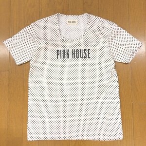 PINK HOUSE ピンクハウス ロゴプリント 水玉柄 カットソー M相当 白 ホワイト 半袖 Tシャツ ドット 国内正規品 レディース 女性用