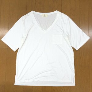 美品 B&Y UNITED ARROWS ユナイテッドアローズ Ｖネック カットソー M相当 白 ホワイト 日本製 ポケT 半袖 Tシャツ 国内正規品 レディース
