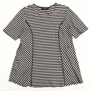 KANSAI BIS カンサイビス ボーダー チュニック カットソー 13(XL) ベージュ×ブラック 半袖 Tシャツ LL 2L ゆったり 大きい レディース